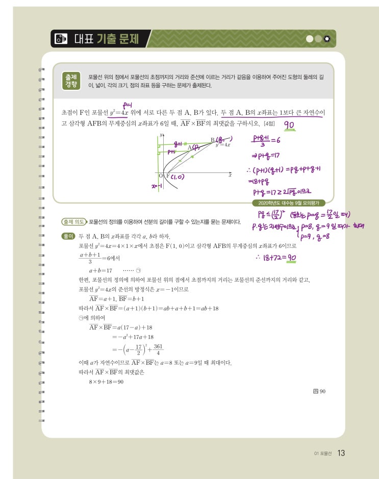 수능특강 기하 p13, p14, p15) 01 포물선 대표 기출 문제 문제 및 풀이 수능특강 기하 p13, p14, p15) 01 포물선 대표 기출 문제 문제 및 풀이