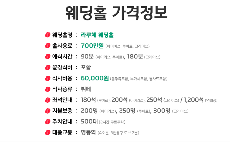 명동라루체 웨딩홀 21년 가격정보 : 네이버 블로그
