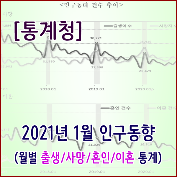  [통계청] 2021년 1월 인구동향(출생,사망,혼인,이혼)