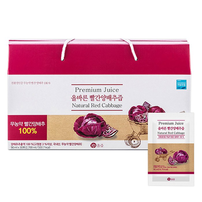 리뷰가 좋은 올즙 올바른 빨간 양배추즙, 90ml, 30포 좋아요 리뷰가 좋은 올즙 올바른 빨간 양배추즙, 90ml, 30포 좋아요