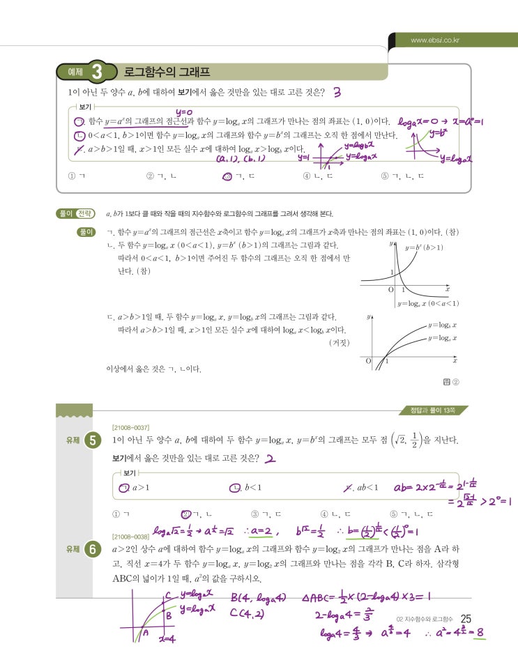 수능특강 수학1 p25, p27, p29) 02 지수함수와 로그함수 예제 및 유제 문제 및 풀이 2