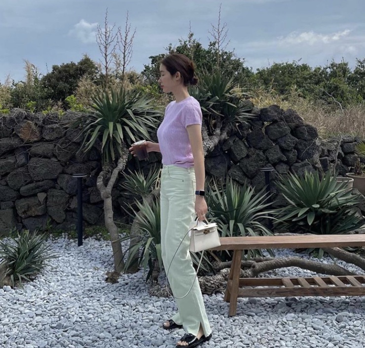  차정원 민트바지:자라팬츠(zara mid rise full length straight split)연예인착용!