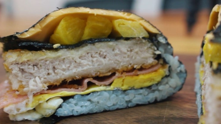  초 간단 사각 김밥 요리법, 돈까스 접는 김밥 만드는 방법, 아침 메뉴로 좋아요!!