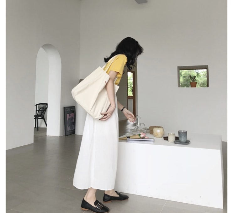  대학생 심플 화이트 캔버스 숄더 에코백 :: 마켓by슈가제니