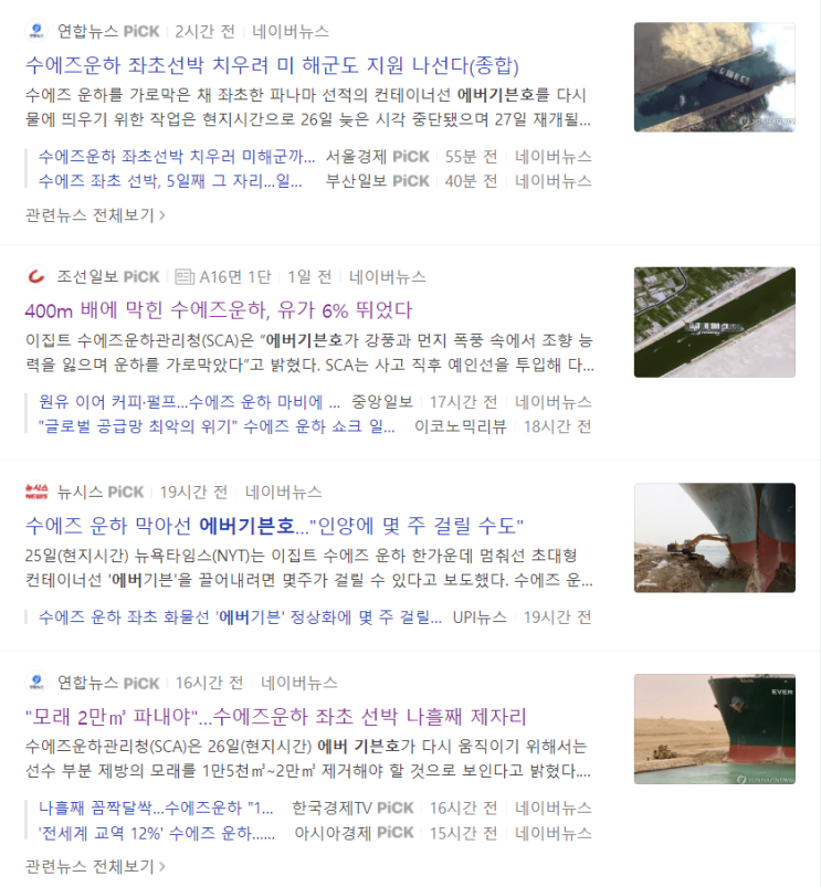  수에즈 운하 역사상 최고의 길막 에버기븐호