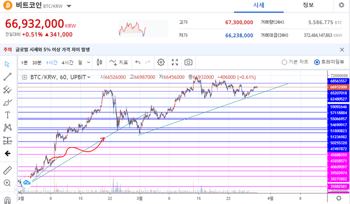  비트코인 가격 및 K코인 시황 (하이브,스트라티스,디카르고, 시린토큰 외 다수)