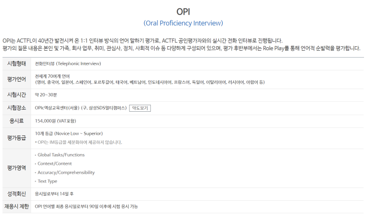  OPI 일어 비공식시험 결과..