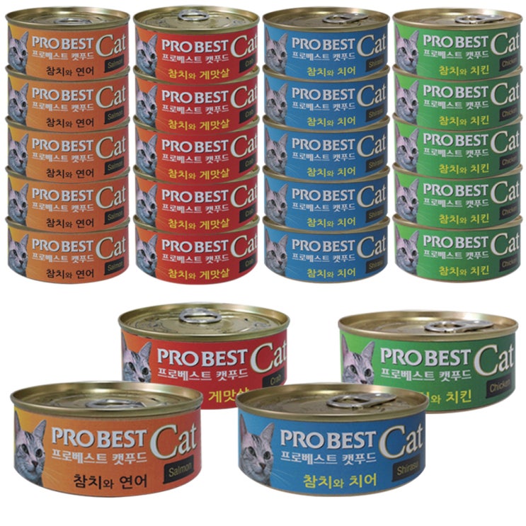 최근 인기있는 프로베스트 캣푸드 캔 참치와 치킨 80g x 6캔 + 참치와 치어 80g x 6캔 + 참치와 연어 80g x 6캔 + 참치와 게맛살 80g x 6캔 세트, 1세트 추 최근 인기있는 프로베스트 캣푸드 캔 참치와 치킨 80g x 6캔 + 참치와 치어 80g x 6캔 + 참치와 연어 80g x 6캔 + 참치와 게맛살 80g x 6캔 세트, 1세트 추