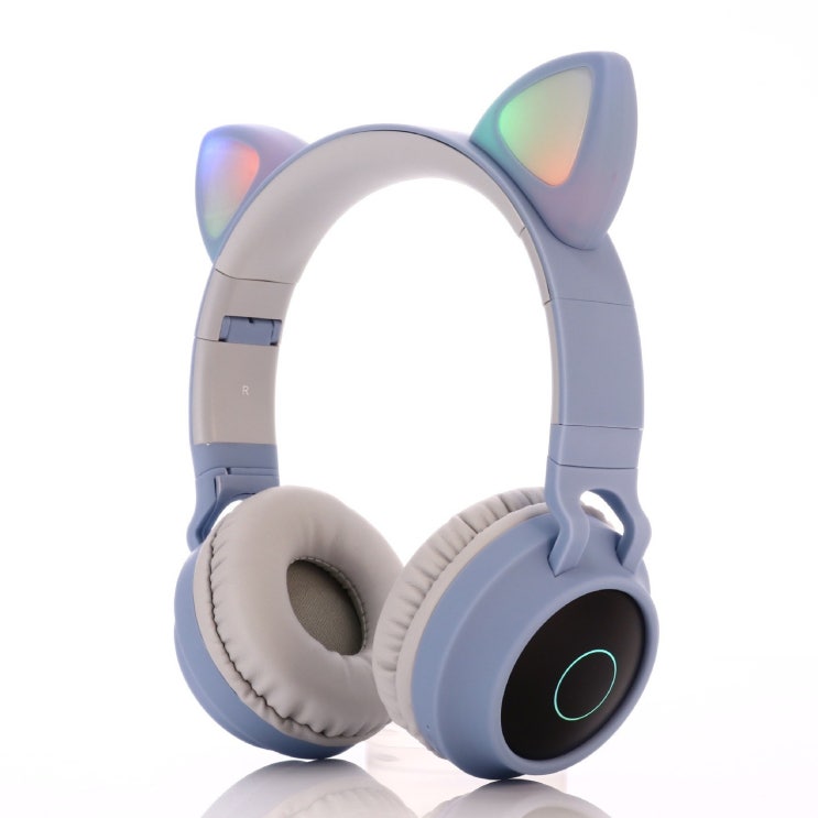 많이 팔린 RGB 귀여운 LED 고양이 귀 디자인 블루투스 헤드폰 블루투스5.0, 블루+그레이 추천합니다