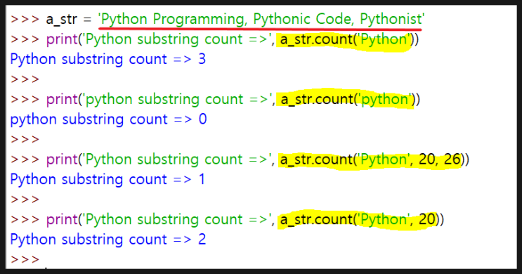 파이썬 str.count() - 문자열 내 특정 문자의 반복 횟수를 알려주는 메소드