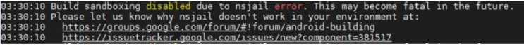  [Docker] Build sandboxing disabled due to nsjail error. This may become fatal in the future. 오류