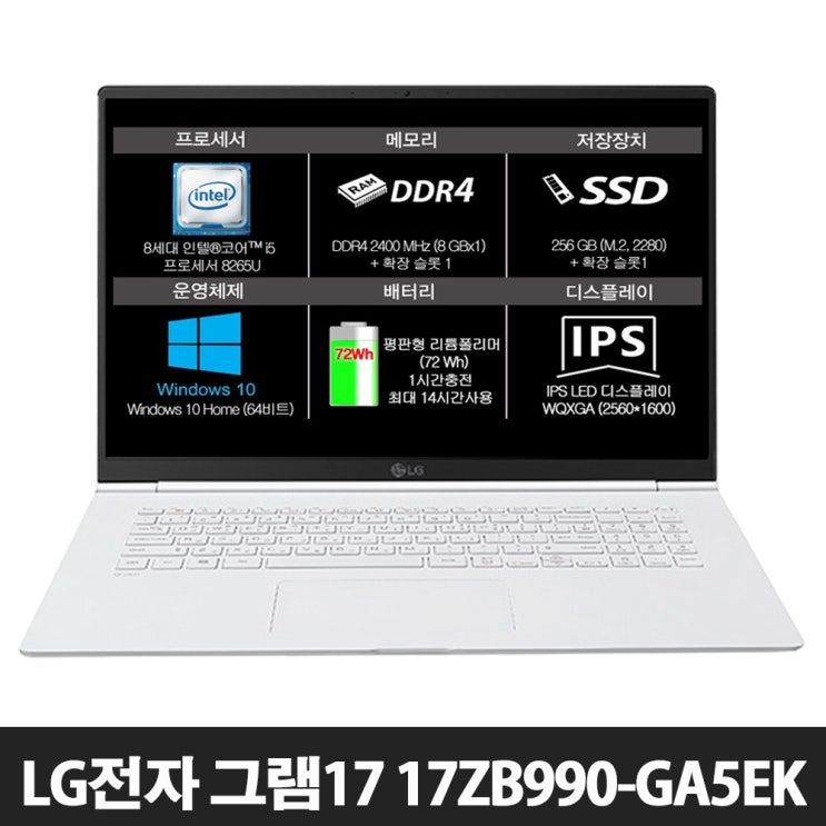 인기 많은 LG전자 그램17 2020년 17ZB990-GA5EK, 8GB, 256 GB (M.2 NVMe) + 확장 슬롯1, Windows 10 Home (64비트) 추천합니다