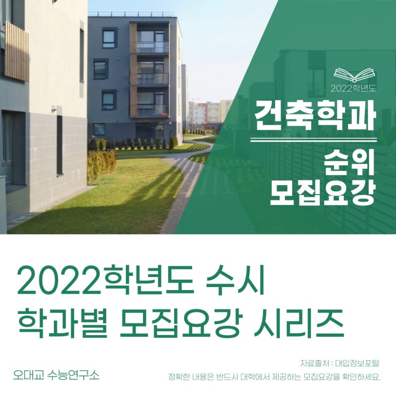 [2022수시] 2022학년도 전국 '건축학과' 순위 및 '건축학과' 모집요강/취업률/등록금 By.오대교수능연구소 : 네이버 블로그