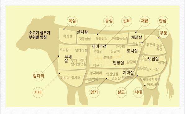  식육처리 실무 국내 소고기 부위별 명칭과 조리 용도