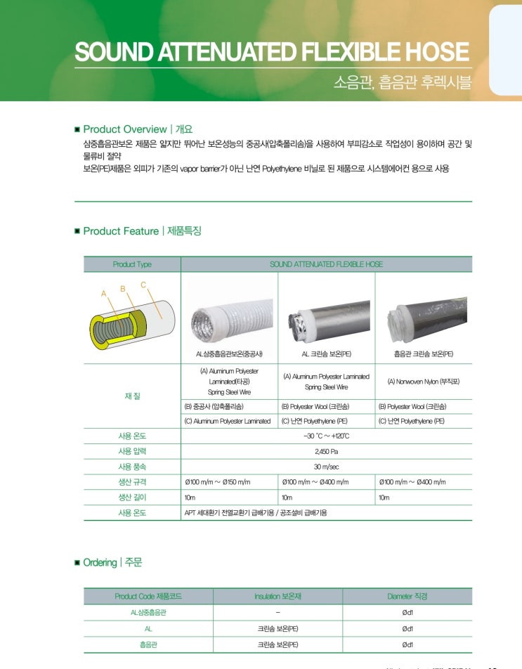  "닥트 자재" 후렉시블 소음,흡읍관 2종
