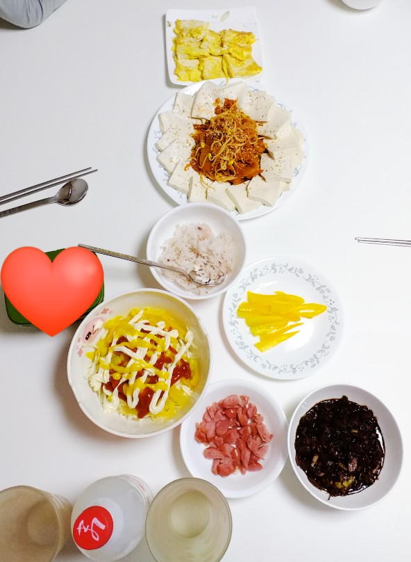  짜장속으로 두부김치 만드는 법 두부부침 & 막걸리& 짜장 집앞풍경 (코로나 일상생활)