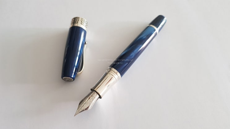  몬테그라파 지중해 공작 F닙 개봉/시필 리뷰 (닙별 비교, F닙 사이즈 비교, Montegrappa Extra Mediterranean Blue Peacock)