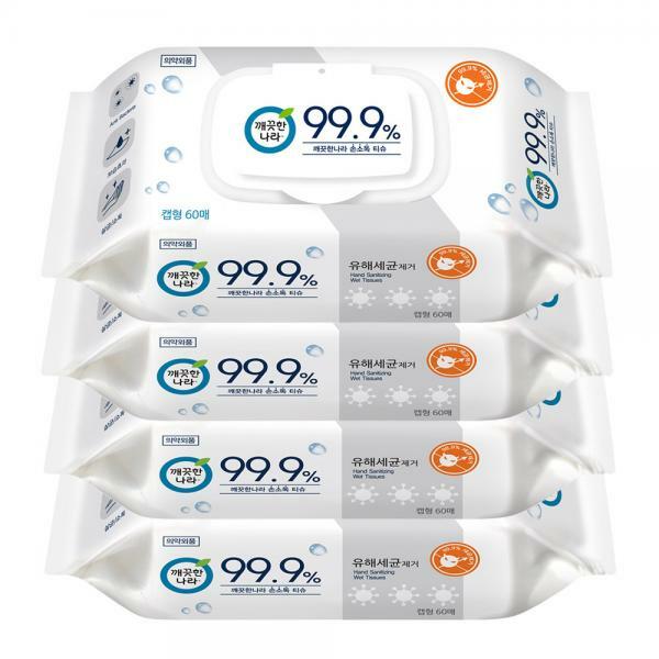 의외로 인기있는 깨끗한나라 99.9% 손소독 물티슈 캡형 60매X4팩, 4개, 60매입 좋아요 의외로 인기있는 깨끗한나라 99.9% 손소독 물티슈 캡형 60매X4팩, 4개, 60매입 좋아요