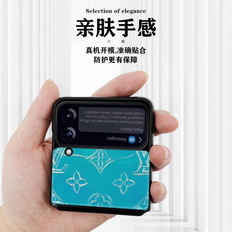  조수 브랜드 고급 패턴 Samsung zflip3 휴대 전화 쉘 가죽 곡물 쉘 Galaxy Z Flip 접이식 화면 5G 보호 커버 f720f 고급 여성 zflip3 유명 바람 f
