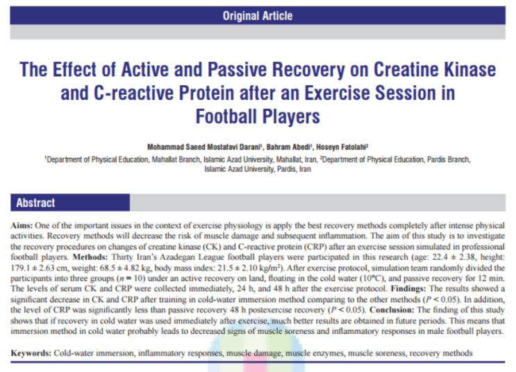 [논문 리뷰] The Effect of Active and Passive Recovery on CK and CRP after an Exercise Session