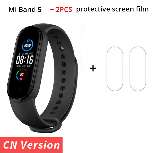 가성비 뛰어난 Xiaomi Mi Band 5 팔찌 AMOLED 터치 스크린 피트니스 트랙 스마트 홈 컨트롤 심박수 모니터 스포츠 팔찌 6 색, CN Version Add Film_