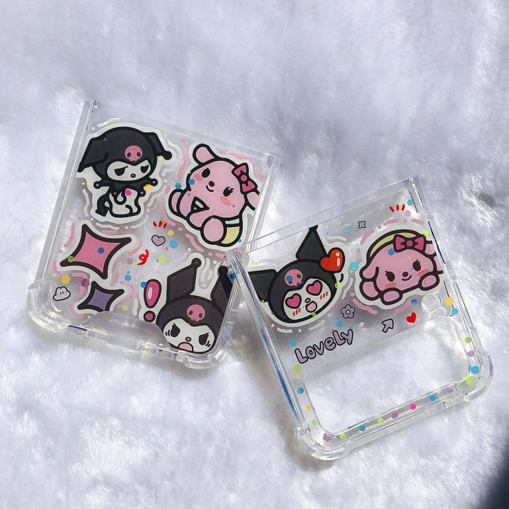  Samsung 접는 스크린 3세대 Sanrio Galaxy Z Flip3 Epoxy 맞춤형 Kuromi 끈 휴대 전화 케이스