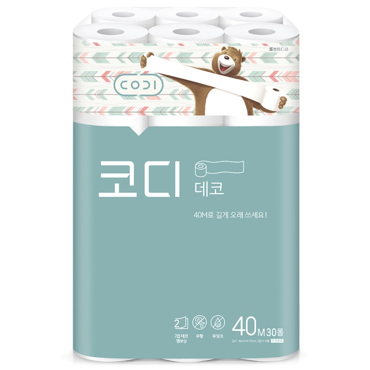 인기 급상승인 코디 데코 2겹 롤화장지 40m, 30롤, 1팩 ··· 인기 급상승인 코디 데코 2겹 롤화장지 40m, 30롤, 1팩 ···