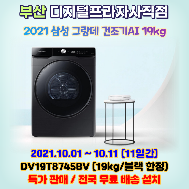  그랑데 건조기 AI 19Kg 최대용량 DV19T8745BV 특가판매