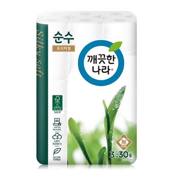 선호도 높은 깨끗한나라 3겹 데코 순수 프리미엄 천연펄프 롤화장지 30m, 30롤, 1개 ··· 선호도 높은 깨끗한나라 3겹 데코 순수 프리미엄 천연펄프 롤화장지 30m, 30롤, 1개 ···