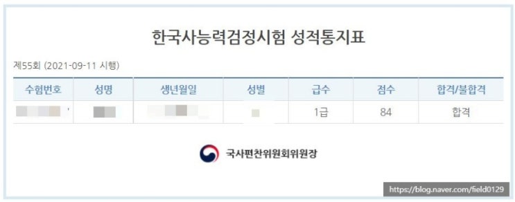  55회 한국사능력검정시험 1급 합격 공부법, 후기(직장인)