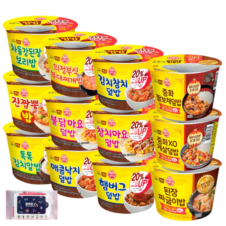 인지도 있는 오뚜기 컵밥 12종 프리미엄 3종+일반 9종(중화XO게살+중화XO팔보채+된장짜글이+참치+불닭+진짬뽕+톡톡+김치참치+차돌+의정부+햄버그+매콤낙지)+블루존물티슈, 1세트 인지도 있는 오뚜기 컵밥 12종 프리미엄 3종+일반 9종(중화XO게살+중화XO팔보채+된장짜글이+참치+불닭+진짬뽕+톡톡+김치참치+차돌+의정부+햄버그+매콤낙지)+블루존물티슈, 1세트