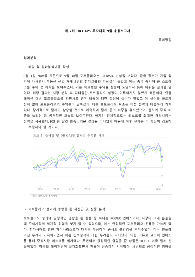  [2021 DB GAPS 투자대회] 9월 운용보고서