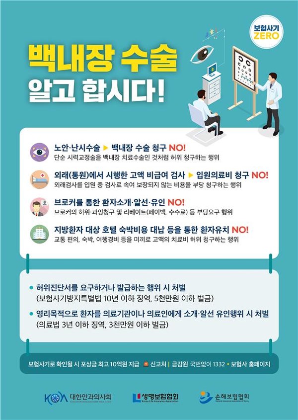 안과의사회, 보험업계와 손잡고 ‘백내장 보험사기’ 계도 나서 안과의사회, 보험업계와 손잡고 ‘백내장 보험사기’ 계도 나서