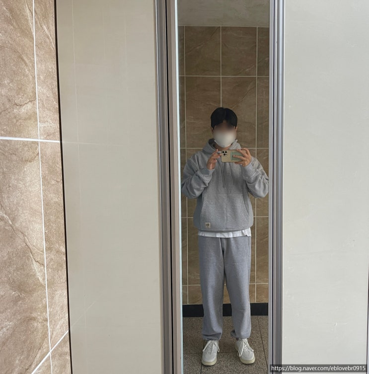 스투시 콘트라스트 스티치 라벨 후드 팬츠 그레이 셋업 트레이닝