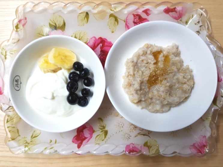  안먹는아이 아침 식사 오트밀죽+과일+요거트 (아침 유아식)