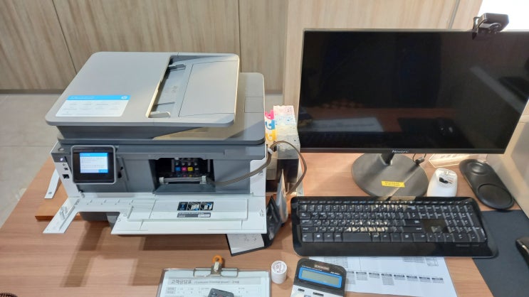  복합기수리 프린터수리 무한잉크 프린트기수리 - 울산 북구 자동차 정비소에 사용 중인 hp9010 수리합니다.