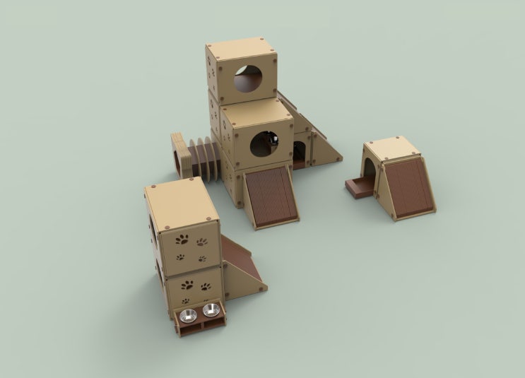  제품디자인-고양이 집_PAPER CAT HOUSE_모델링,렌더링,사진 합성 (제품 포트폴리오,라이노,키샷,포토샵)