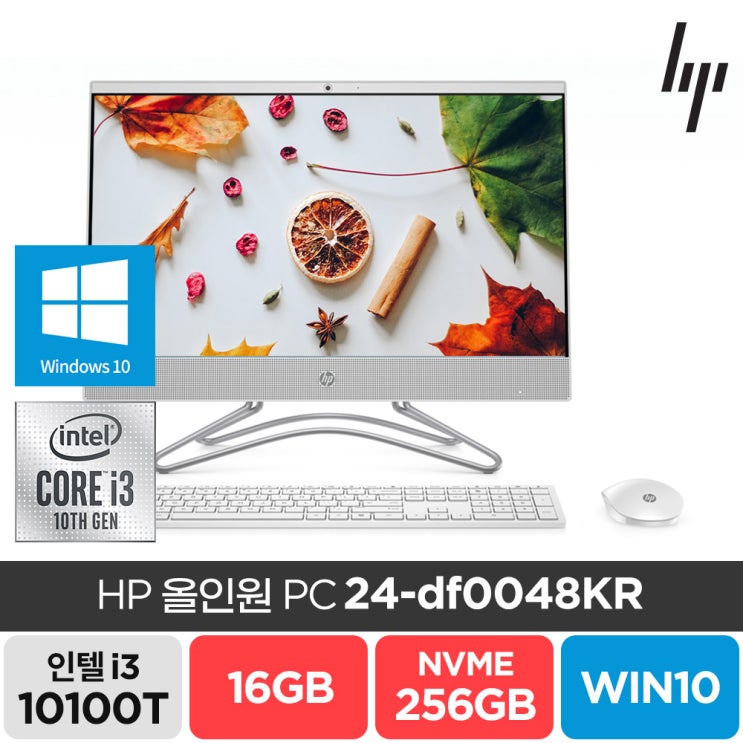 요즘 인기있는 [무선키+마+키스킨 증정] HP 24-df0048KR 재택근무 사무용 업무용 주식 가성비 일체형 컴퓨터 올인원 PC, 24df0048kr, (i3-10100T/램16