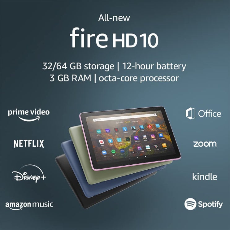 최근 인기있는 아마존 2021 올 뉴 파이어 태블릿 All-New Fire HD 10 32G, 트와일라잇 (Denim), 무선랜 + 32GB 좋아요