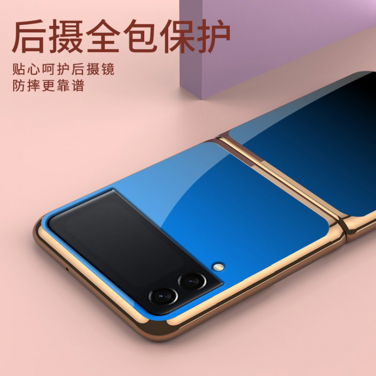  Samsung zflip3 접이식 스크린 휴대 전화 케이스 Galaxy Z Flip3 유리 보호 커버 sm-f7110 맞춤형 안티 가을 성격 전기 도금 프놈펜 그라디언트 남성과 여
