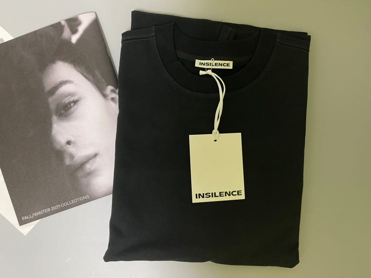 인사일런스 스웻셔츠 맨투맨 티셔츠 블랙 깔별로 구매