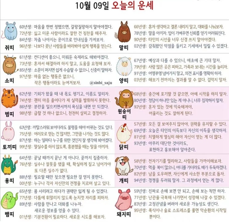 2021년 10월 09일 오늘의 운세 ! 띠별운세 ! 별자리운세! 2021년 10월 09일 오늘의 운세 ! 띠별운세 ! 별자리운세!