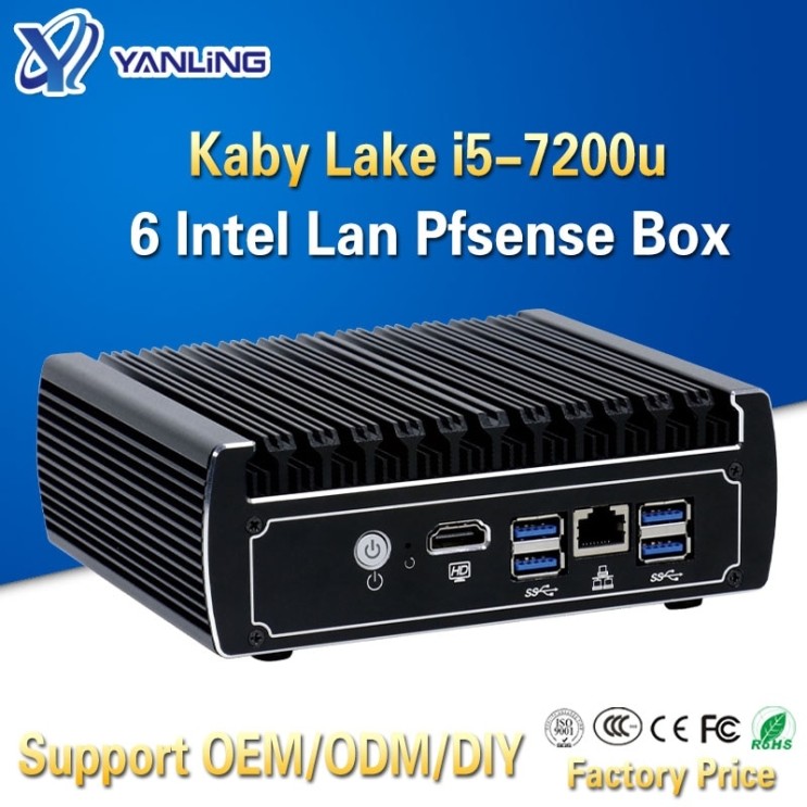 가성비갑 미니PC Yanling 최신 Pfsense Box 7th Gen Kaby Lake Intel i5 7200u 2.5GHz 듀얼 코어 팬리스 케이스 6 lan 미니 서버 P
