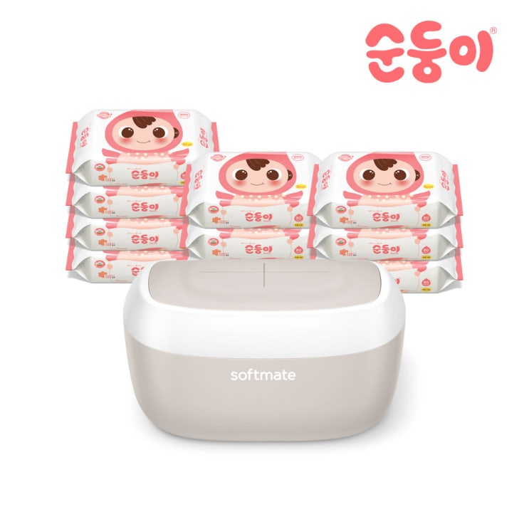  잘나가는 순둥이 소프트메이트 원스텝 케이스(베이지그레이)+순둥이 베이직 무향 리필형 물티슈 80매 10팩(SOC-G+nBR-01) 유아물티슈 좋아요