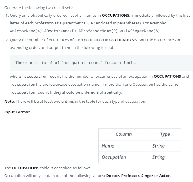  SQL 문제 21 - ThePADS(HackerRank)