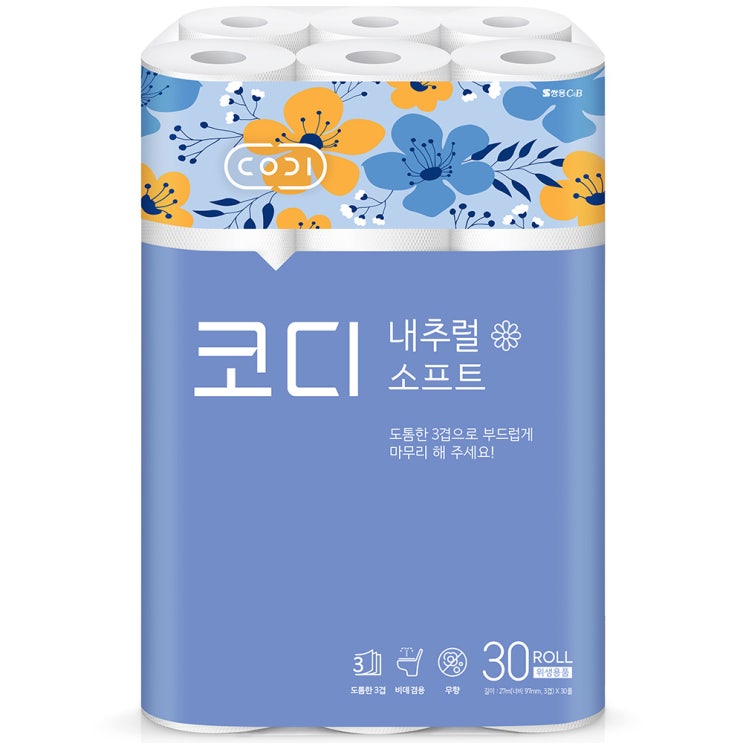 선호도 높은 코디 내추럴소프트 3겹 롤화장지 27m, 30롤, 1팩 좋아요 선호도 높은 코디 내추럴소프트 3겹 롤화장지 27m, 30롤, 1팩 좋아요