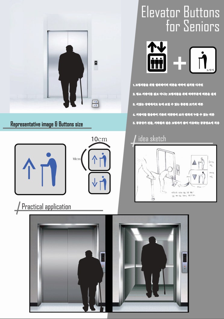  jw포트폴리오/미대생 작업물-노인을 위한 엘리베이터 실버 버튼 디자인하기.