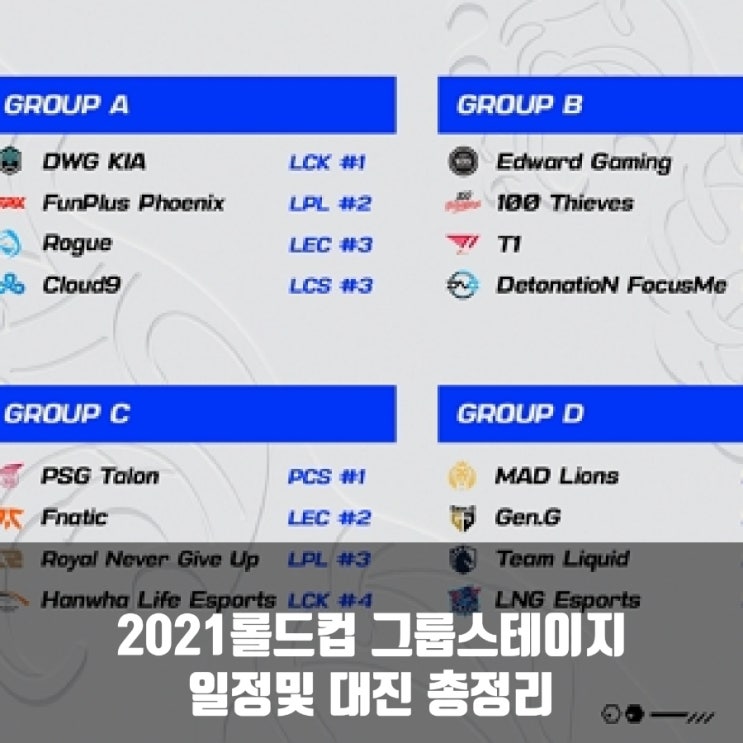 2021롤드컵 그룹스테이지 일정및 대진안내 2021롤드컵 그룹스테이지 일정및 대진안내