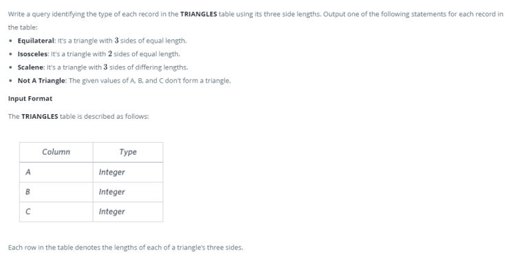 SQL 문제 22 - Type of Triangle(HackerRank)
