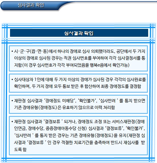 장애정도 심사결과 확인 및 결정 처리 장애정도 심사결과 확인 및 결정 처리